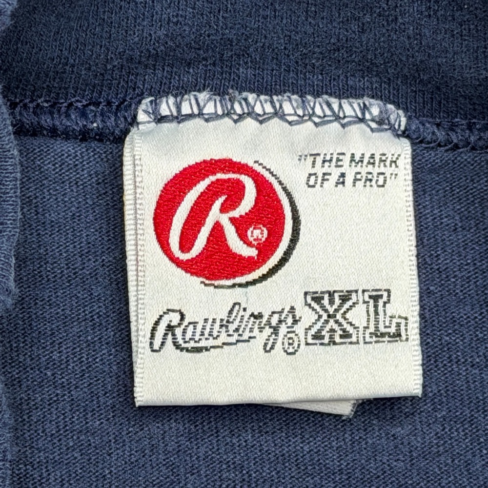 Vtg 90s Rawlings Mock Neck Shirt Mens XL Navy Blue Long Sleeve Baseball 23 USA - Picture 4 of 9